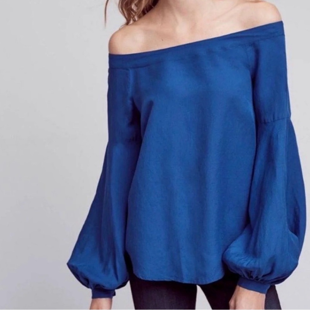 Floreat by Anthropologie Sapphire Blue Balloon Sleeve Blouse